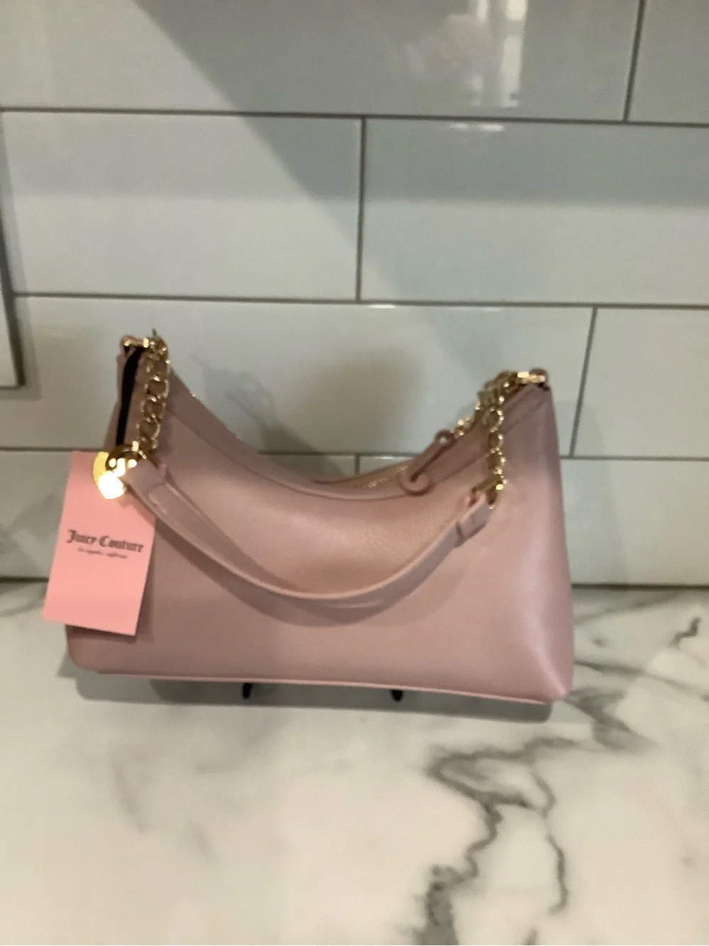Juicy Couture Dusty Pink Leather Shoulder Bag with Gold Halloween Charm Chain